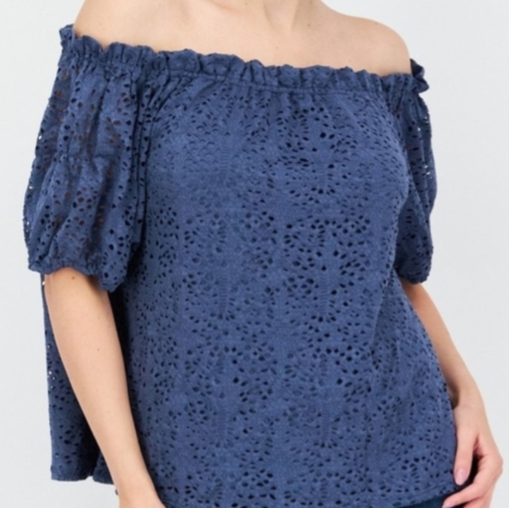 Vince Camuto Blue Puff Sleeve Smocked Blouse